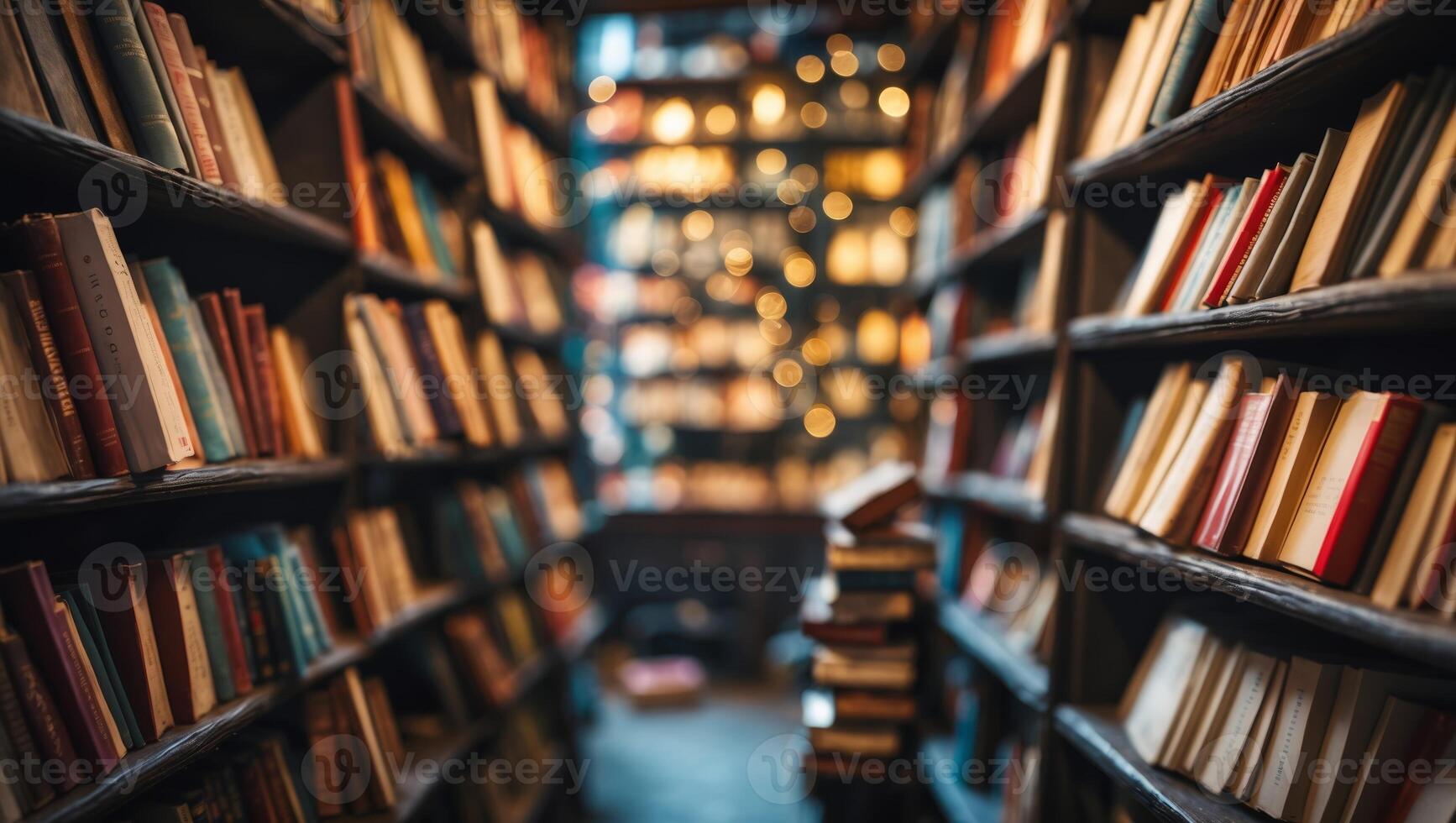 Cozy dimly lit bookstore with shelves full of books creating an inviting atmosphere for reading and exploration photo