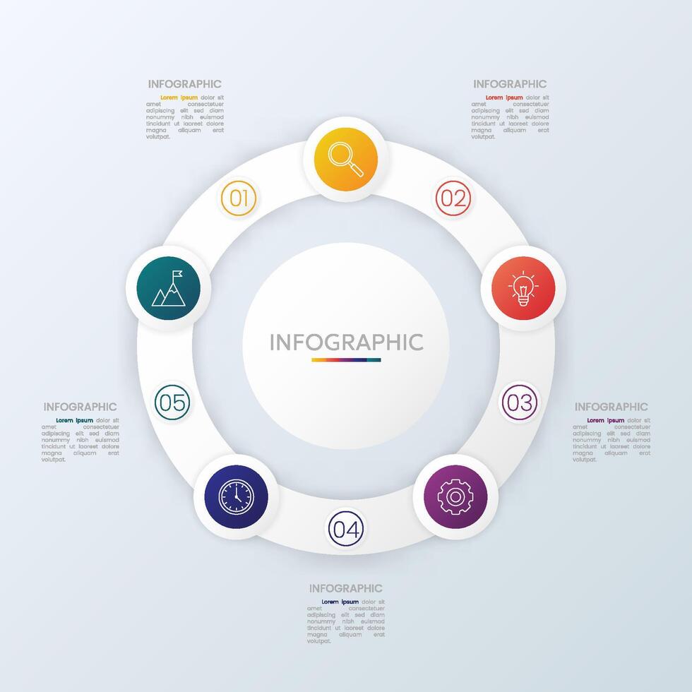 Circle chart infographic template with 5 options vector