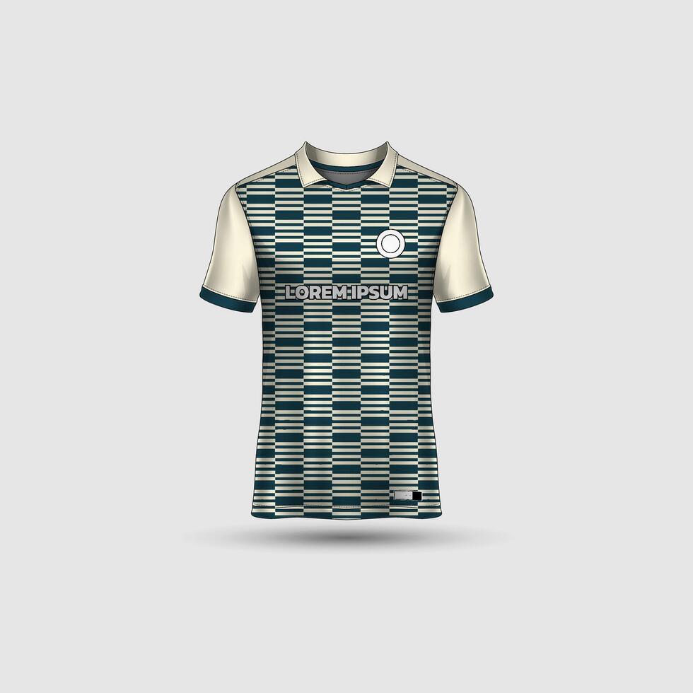 Jersey mockup design. Uniform front view jersey and sublimation templates for soccer, football, volleyball, badminton, e-sports, casual. Lines white green vector