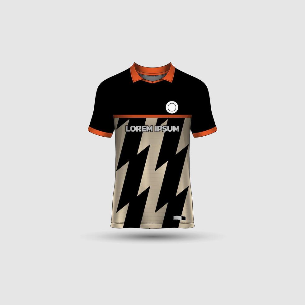 Jersey mockup design. Uniform front view jersey and sublimation templates for soccer, football, volleyball, badminton, e-sports, casual. Lightning black biege vector