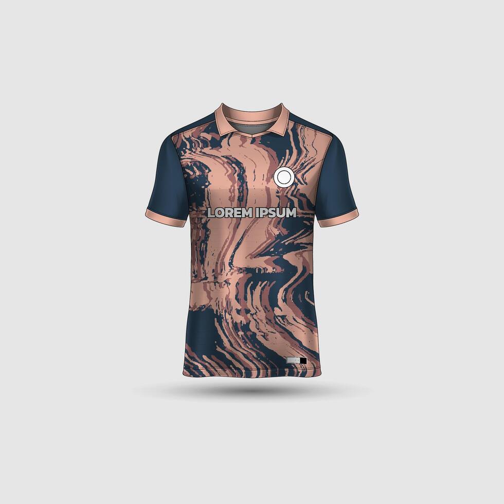 Jersey mockup design. Uniform front view jersey and sublimation templates for soccer, football, volleyball, badminton, e-sports, casual. Camouflage navy peach vector
