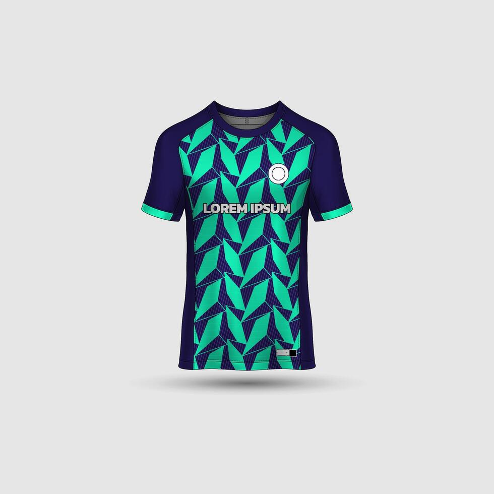 Jersey mockup design. Uniform front view jersey and sublimation templates for soccer, football, volleyball, badminton, e-sports, casual. Abstract navy green vector