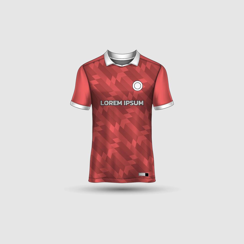 Jersey mockup design. Uniform front view jersey and sublimation templates for soccer, football, volleyball, badminton, e-sports, casual. Abstract red vector