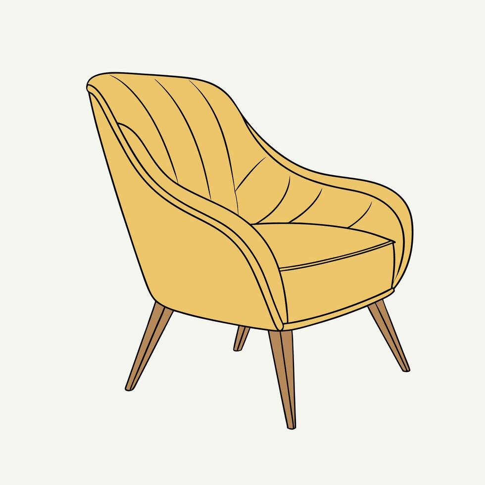 a modern velvet armchair in warm mustard yellow with.eps vector