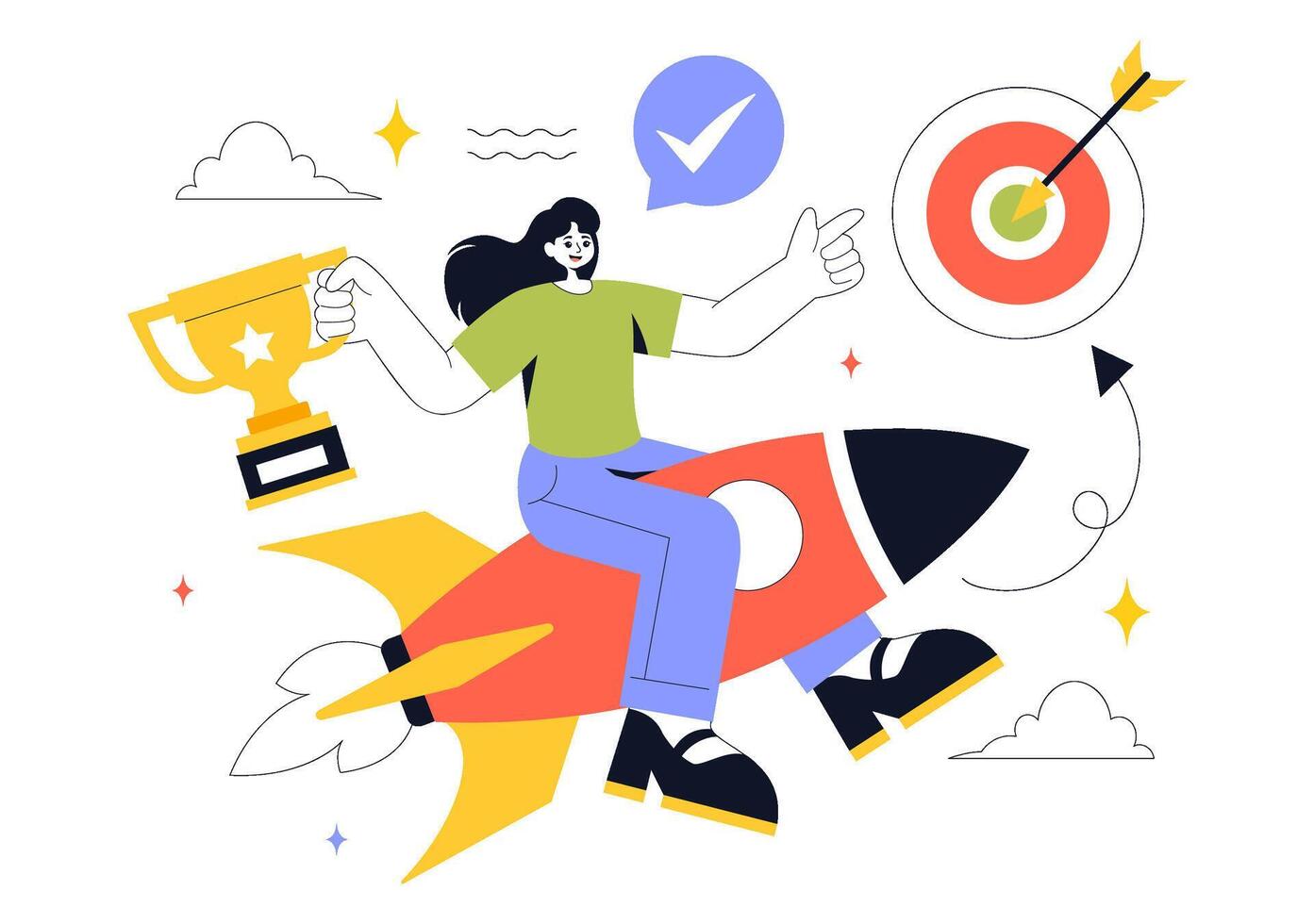 Illustration of a Motivated Entrepreneur with Business Success, Innovation, and Startup Growth in Flat Style vector