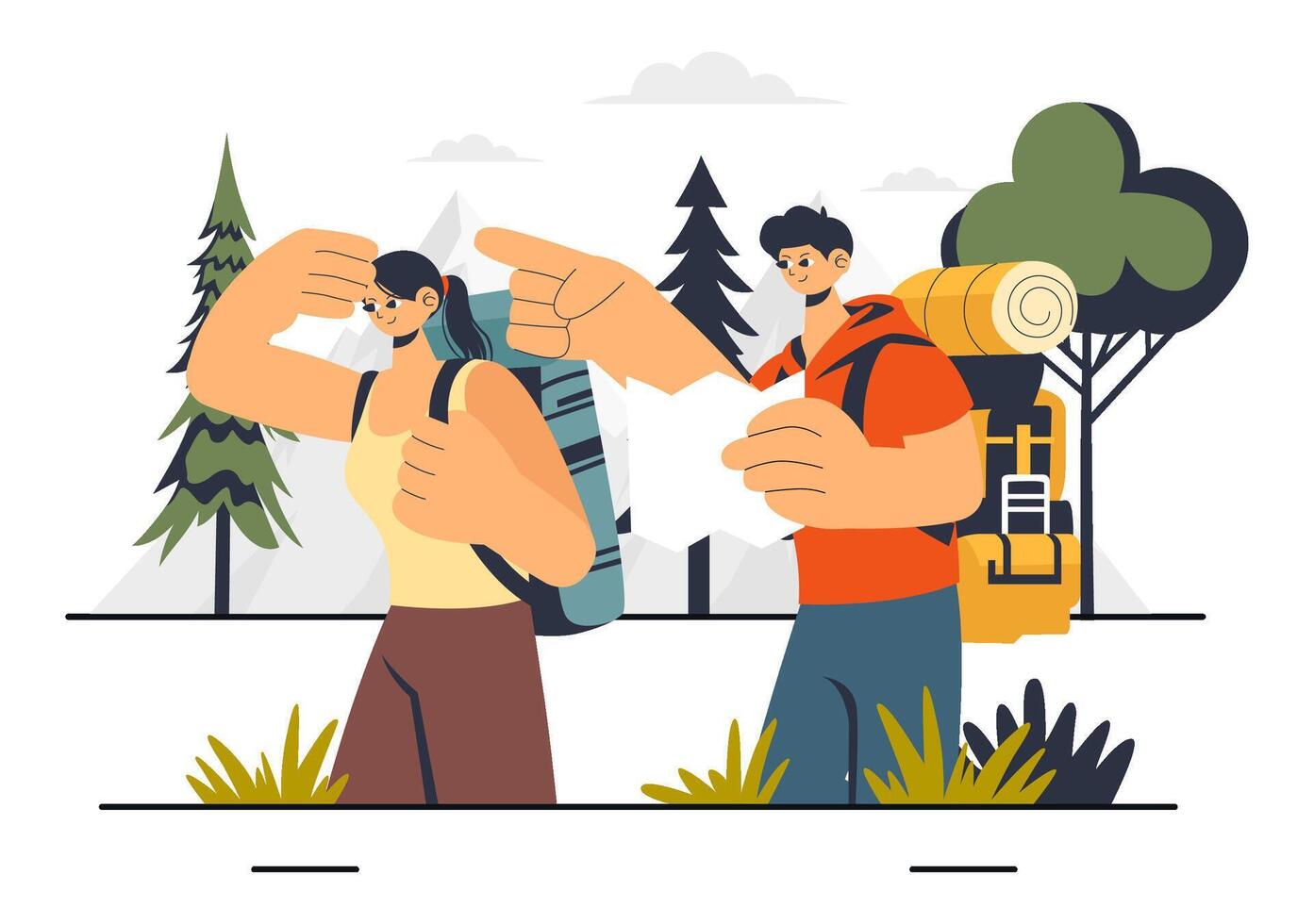 Survivalist Camping Adventure Illustration with Tent Setup and Forest Exploration vector