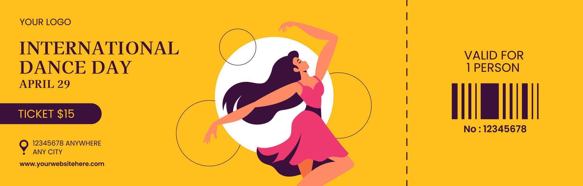 International Dance Day Ticket Card Design Fun and Creative Cartoon Style vector