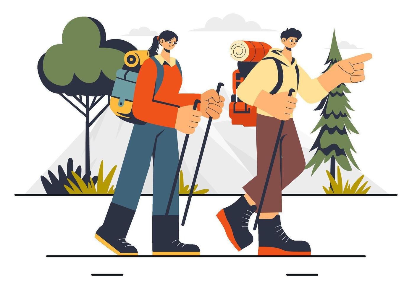 Forest Survival Camping Illustration with Tents, Firewood, and Outdoor Shelter in Flat Design vector