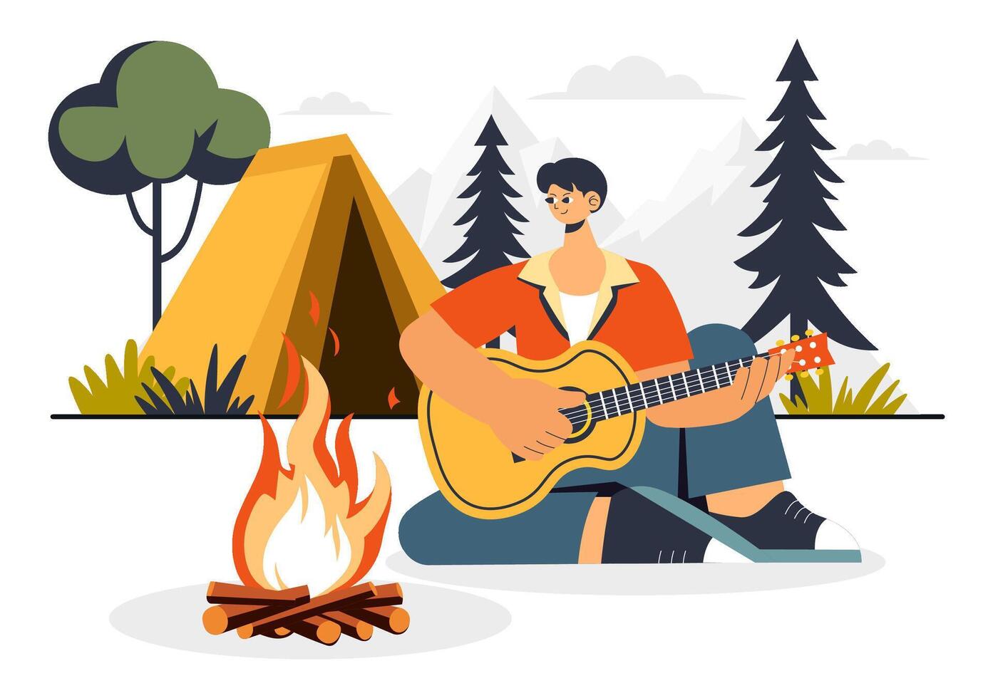 Summer Camping and Survival Skills Illustration Featuring Wilderness Exploration and Relaxation vector