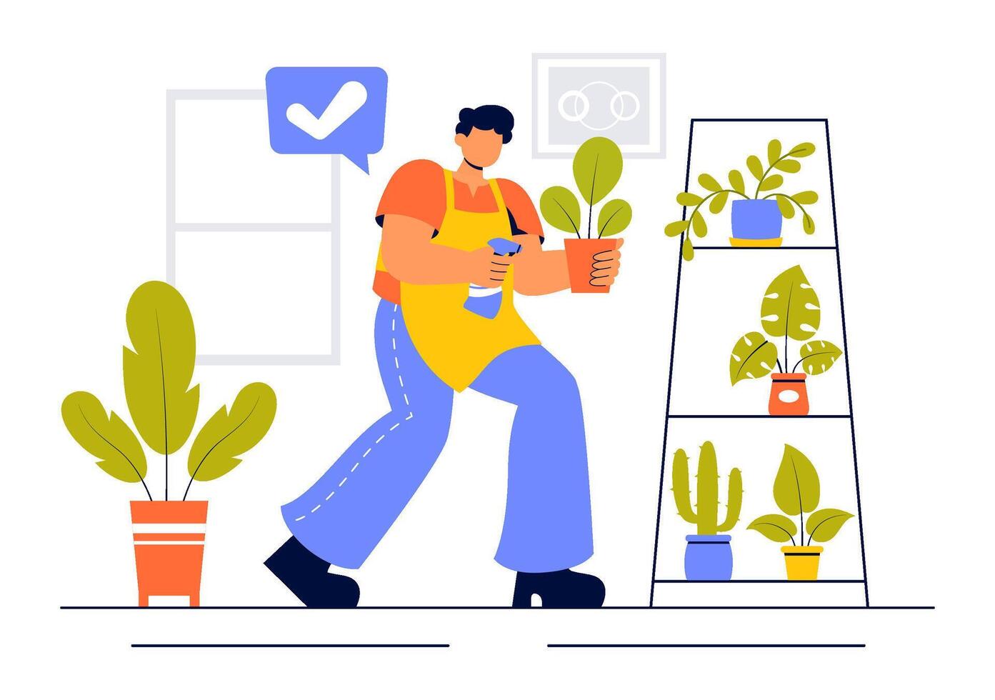 Floral and Vegetable Gardening at Home Flat Style Cartoon Illustration vector
