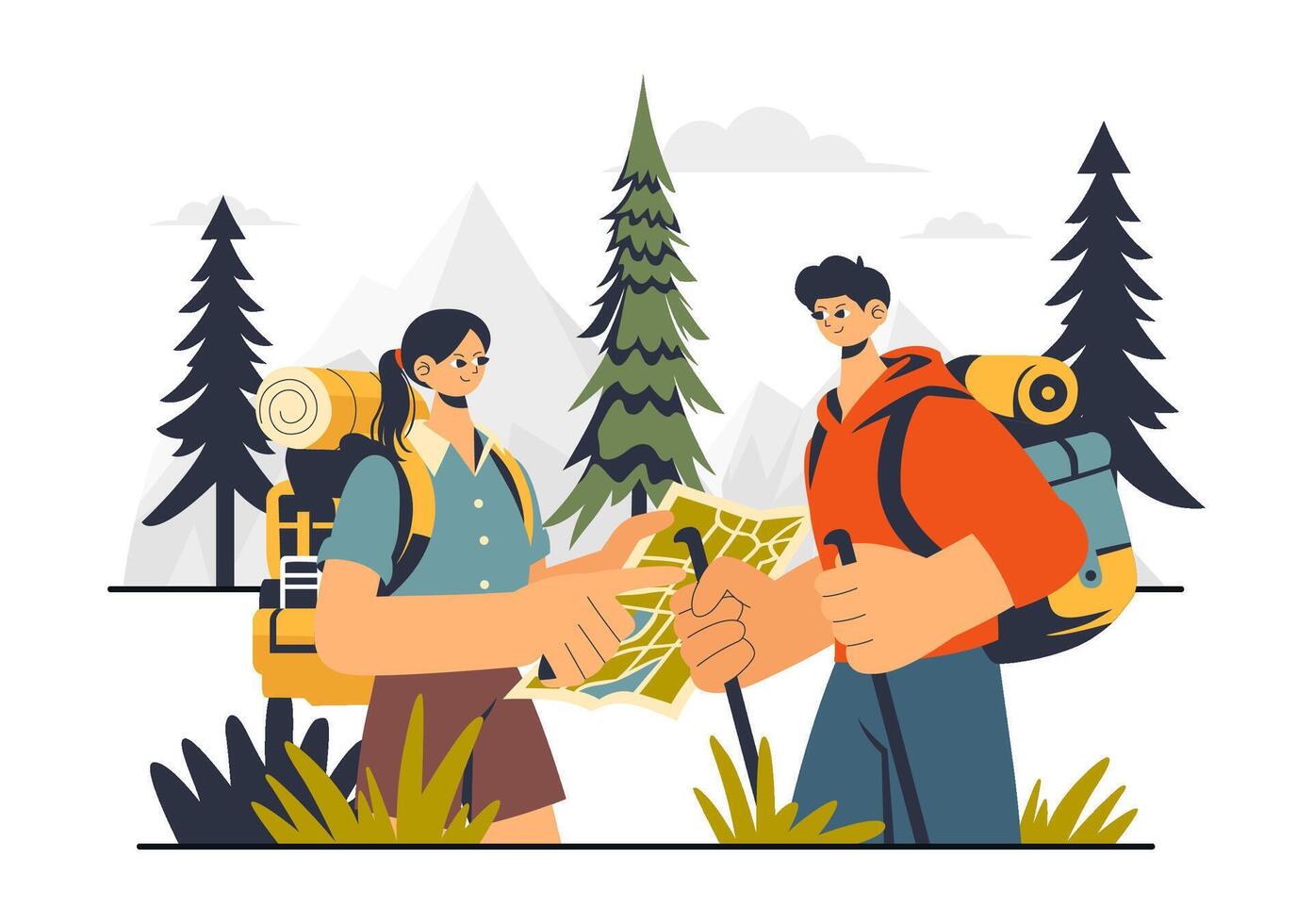 Tent Camping in the Wild Survival Adventure Illustration in a Flat Style Cartoon Background vector