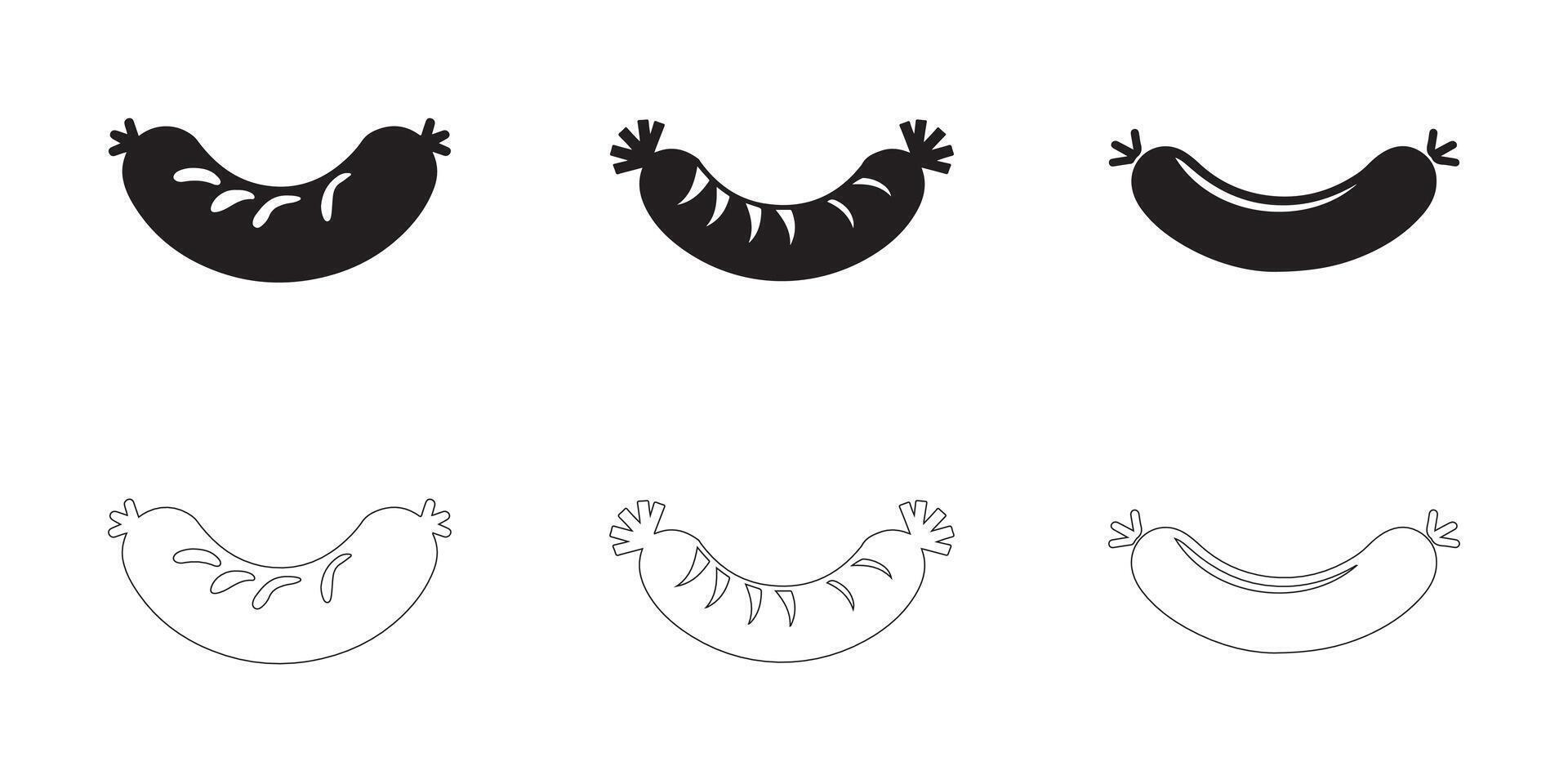 Hot Dog Icons Set Solid and Outline Styles in Black on White vector