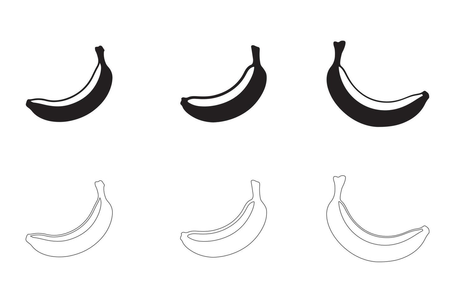 Banana Icons Set Solid and Outline Styles in Black on White vector
