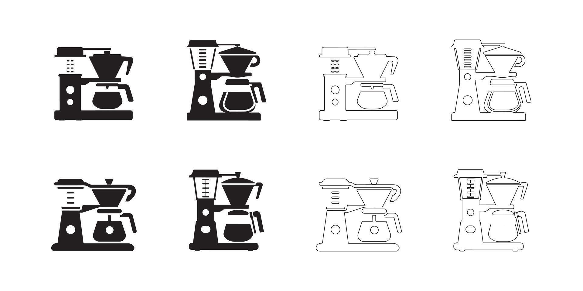 Coffee Maker Icons Simple Clean and Smooth Solid and Outline Styles vector