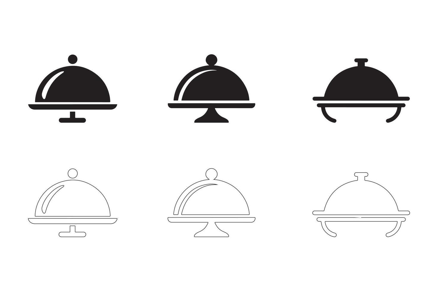 Serving Dish Icons Simple Clean and Smooth Solid and Outline Styles vector