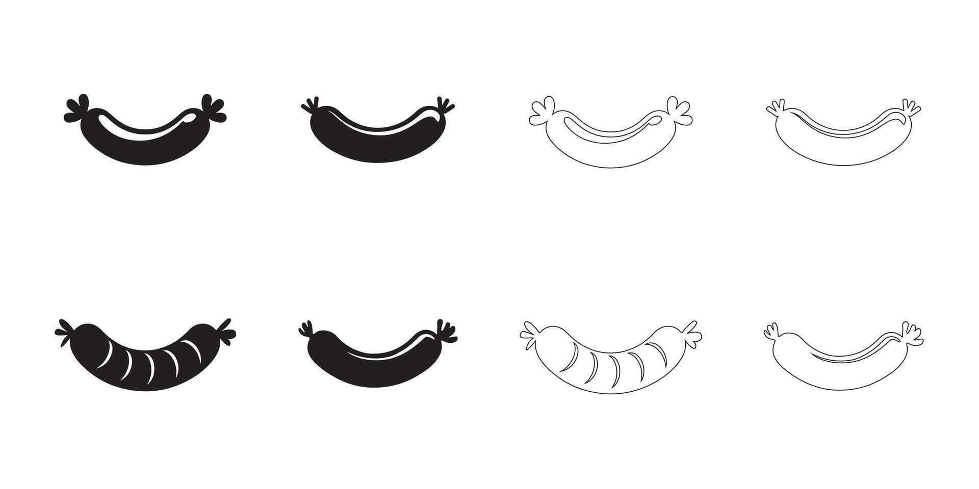 Hot Dog Icons Collection Solid and Outline Styles in Black on White vector