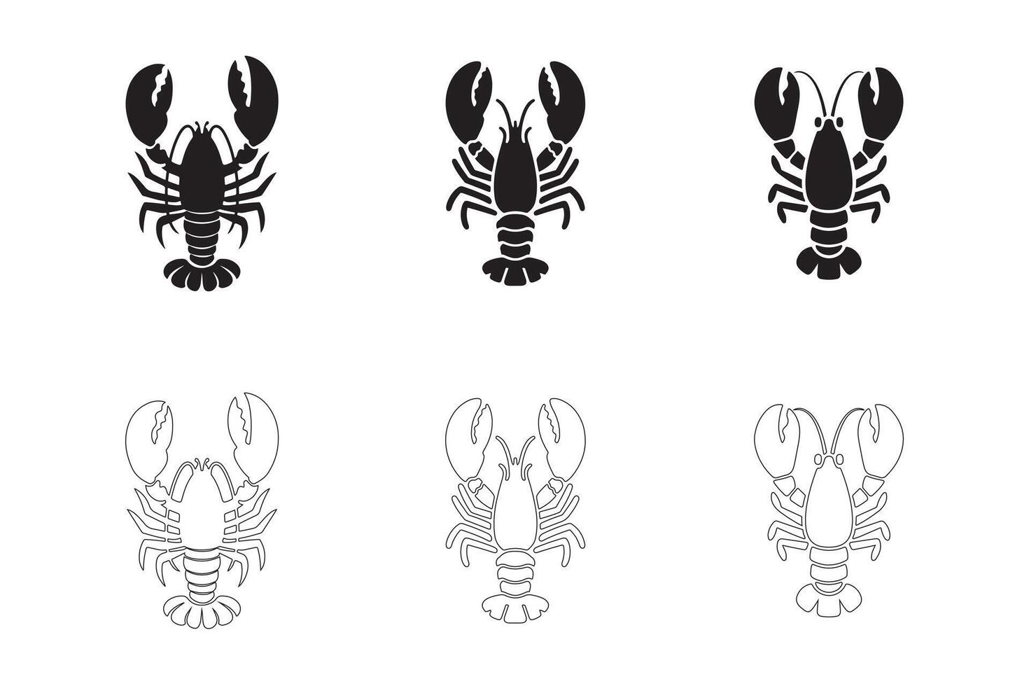Lobster Icons Simple Clean and Smooth Solid and Outline Styles vector