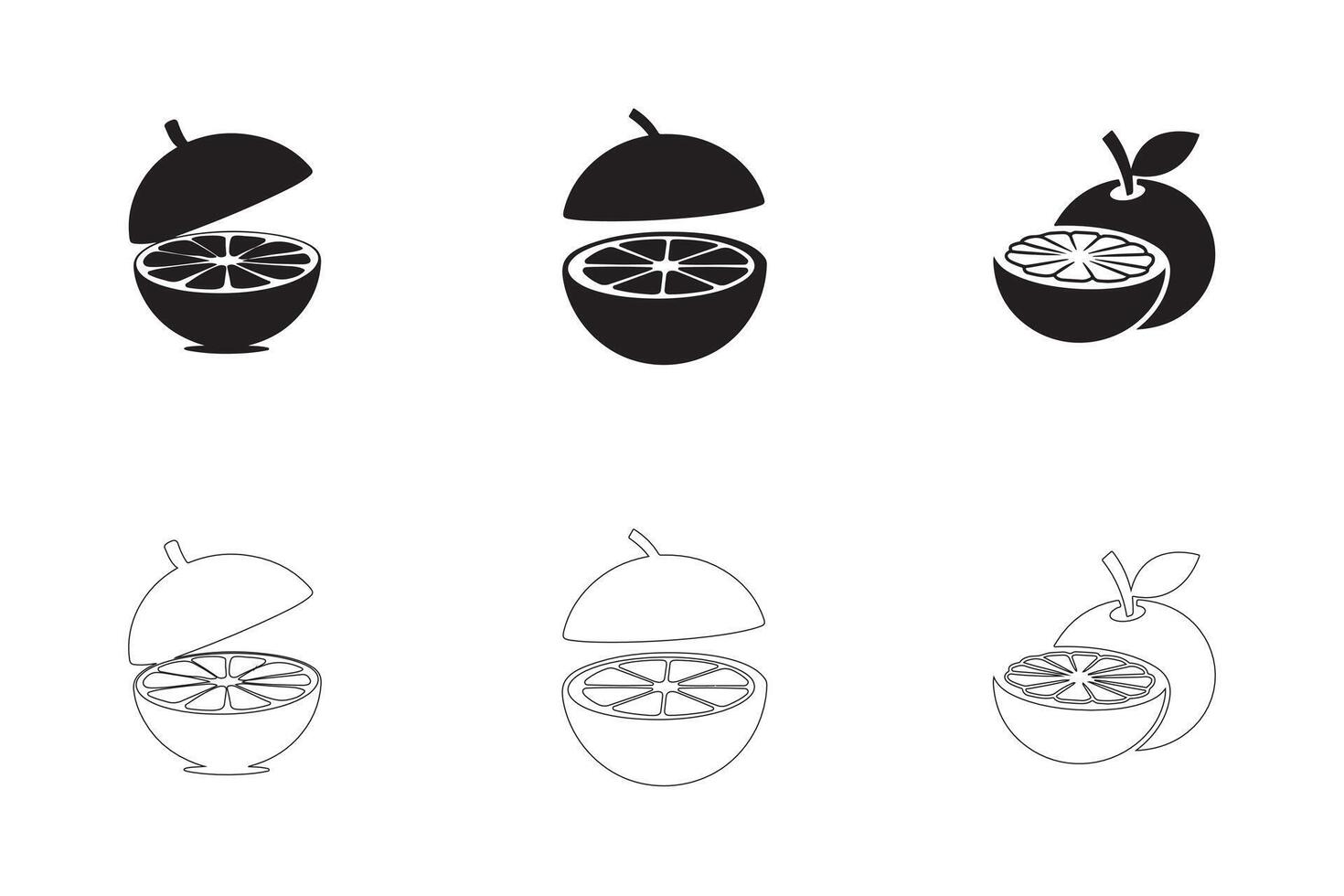 Orange Icons Set Solid and Outline Styles in Black on White vector