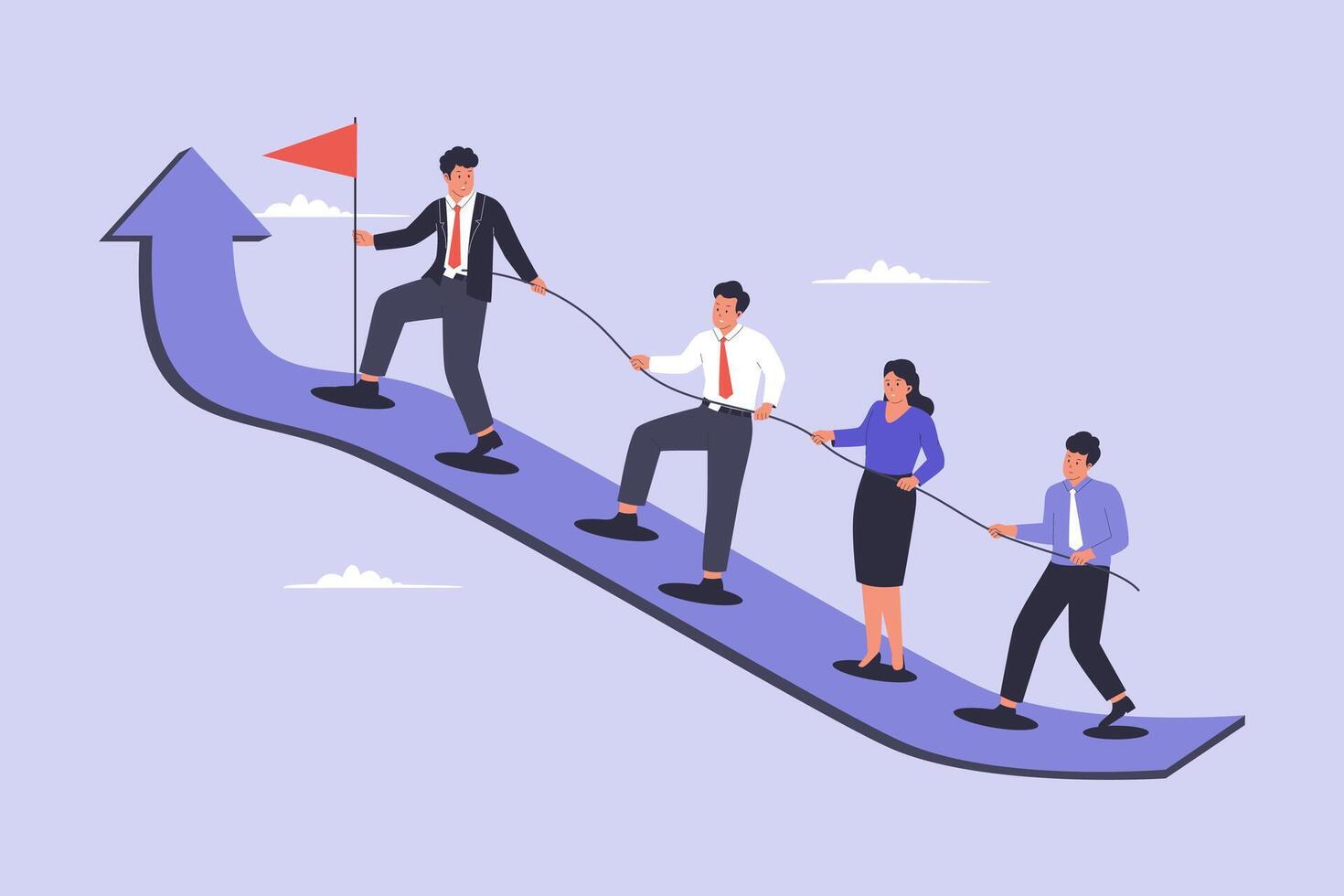 Illustration of businessman lead team members to success vector