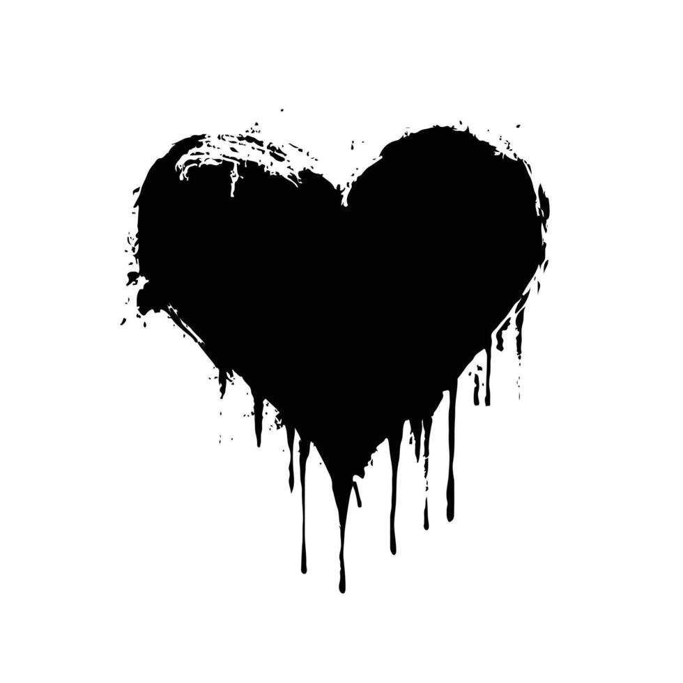 Black Heart with Wet Paint Streaks on a White Surface vector