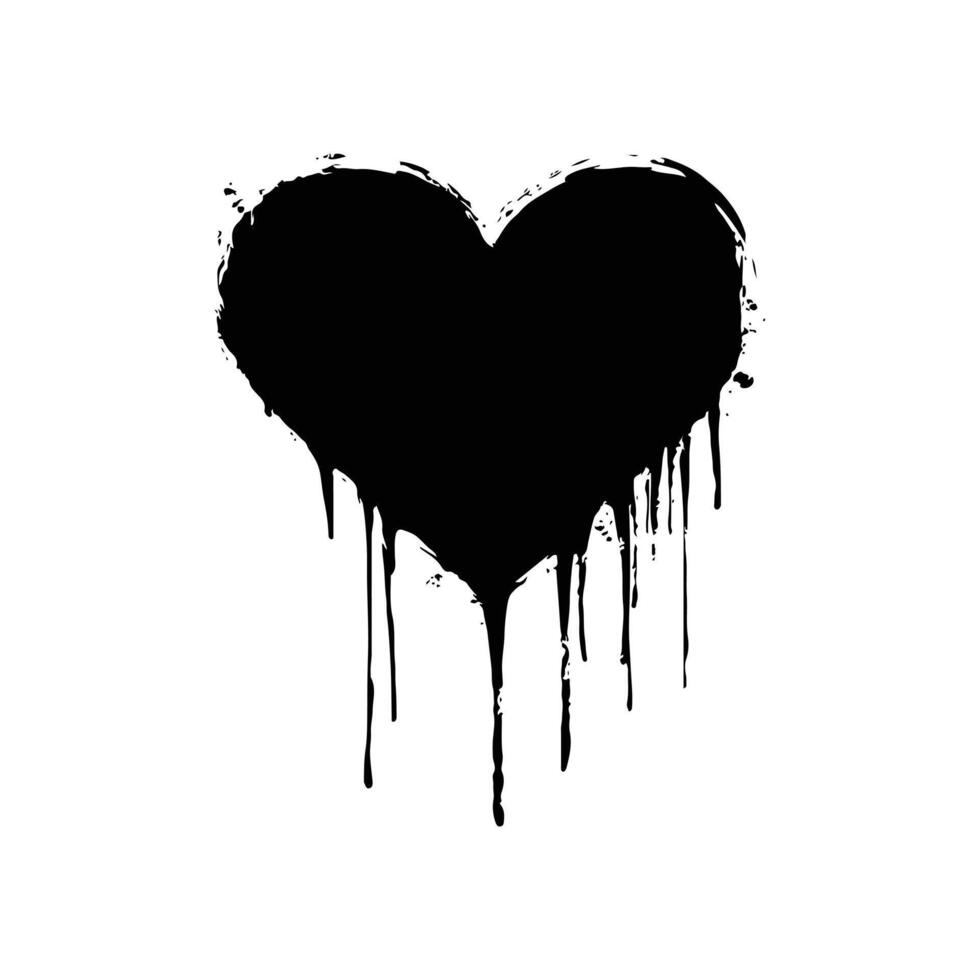 a black heart with dripping paint on it vector