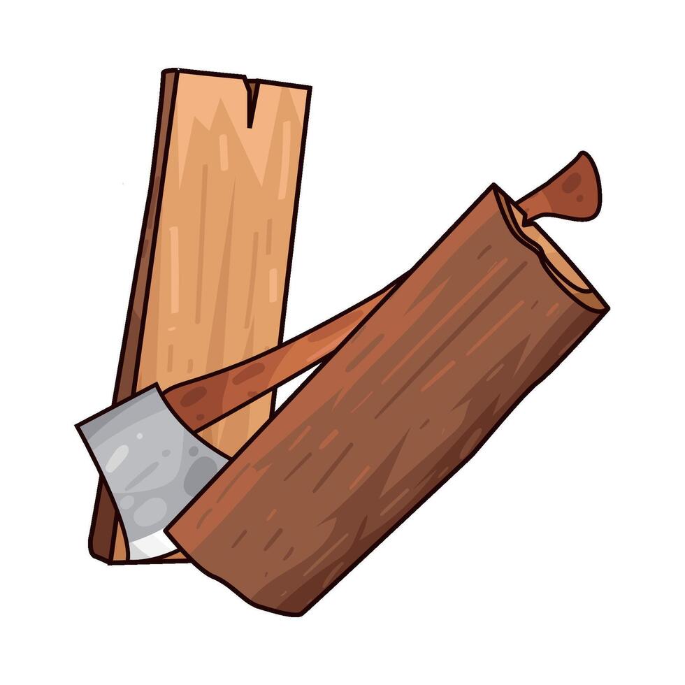 sharp ax splitting wood vector