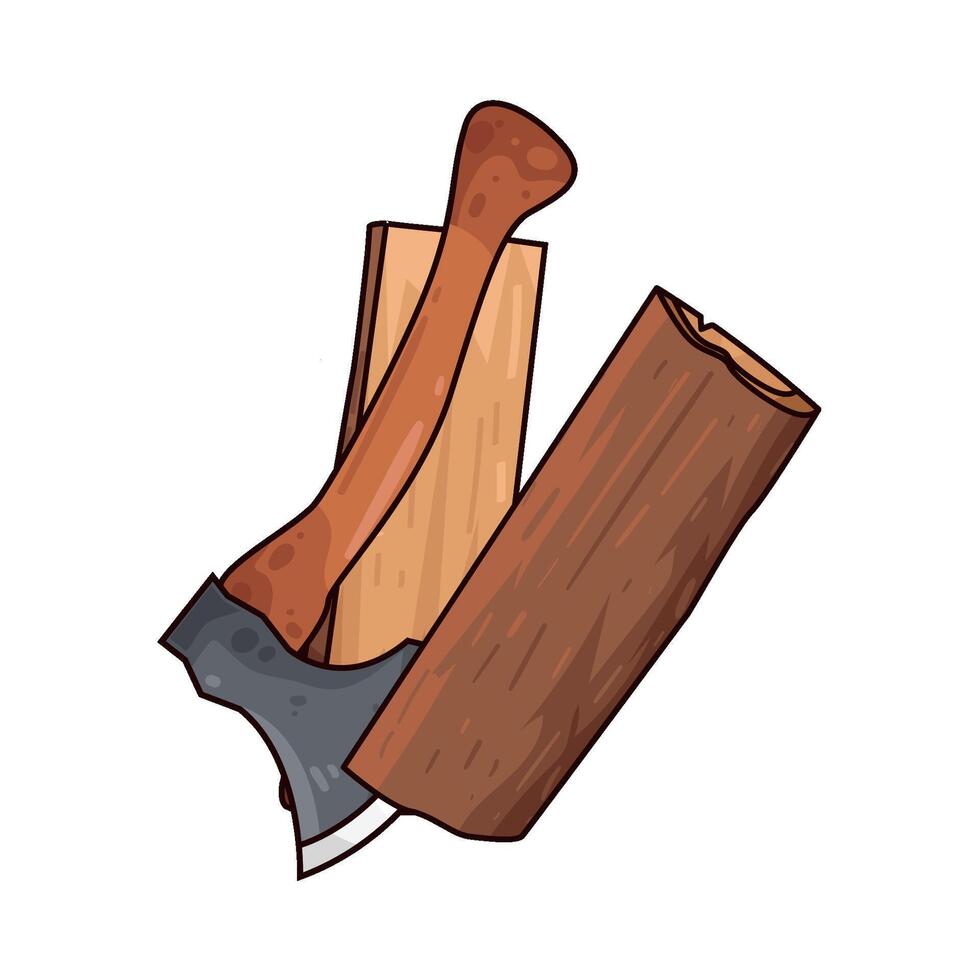 sharp ax splitting wood illustration vector