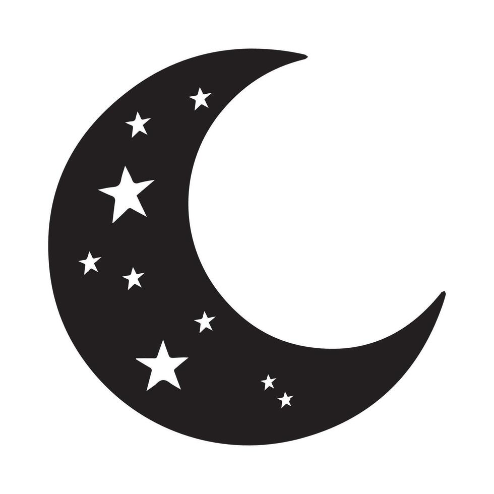 a black and white crescent with stars on it vector