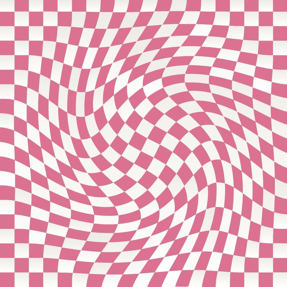 Checkerboard background, twisted and distorted texture in trendy style. Swirls, swirl patterns. Aesthetics. vector