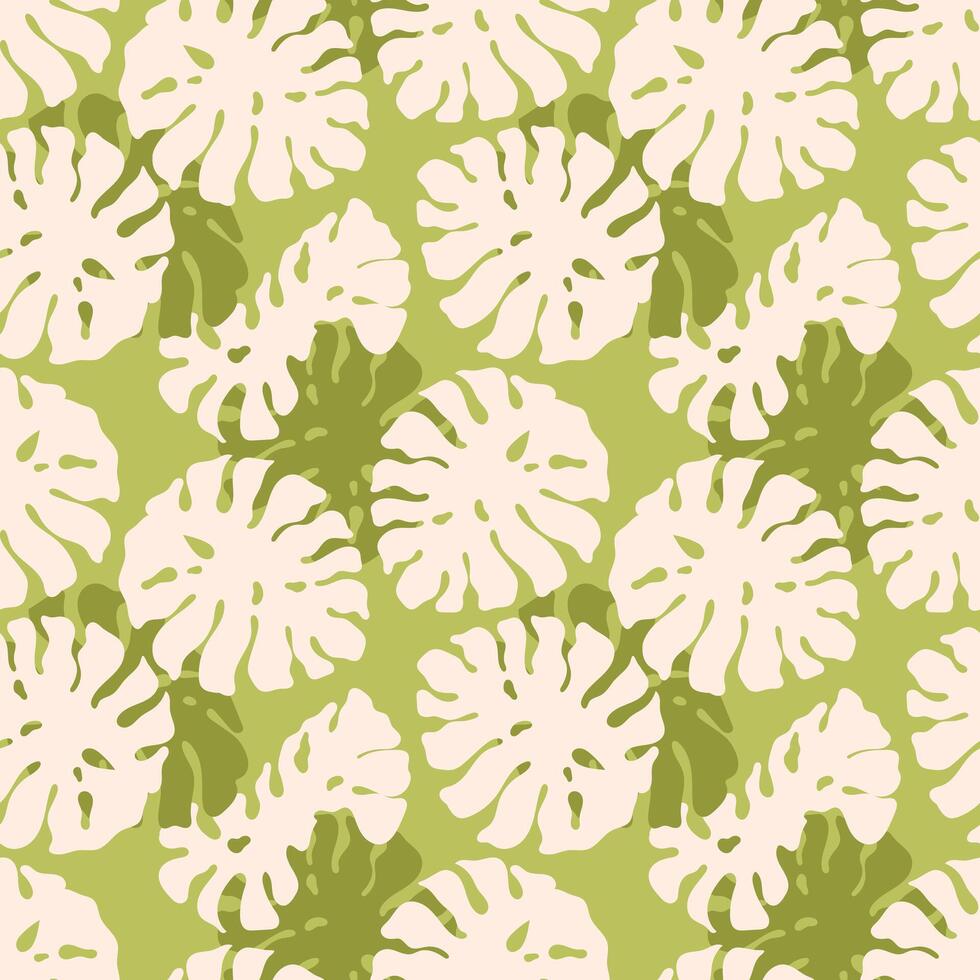Monstera leaf seamless pattern, hand drawn botanical, spring and Summer time, green style, natural ornaments for textile, fabric, wallpaper, background. vector