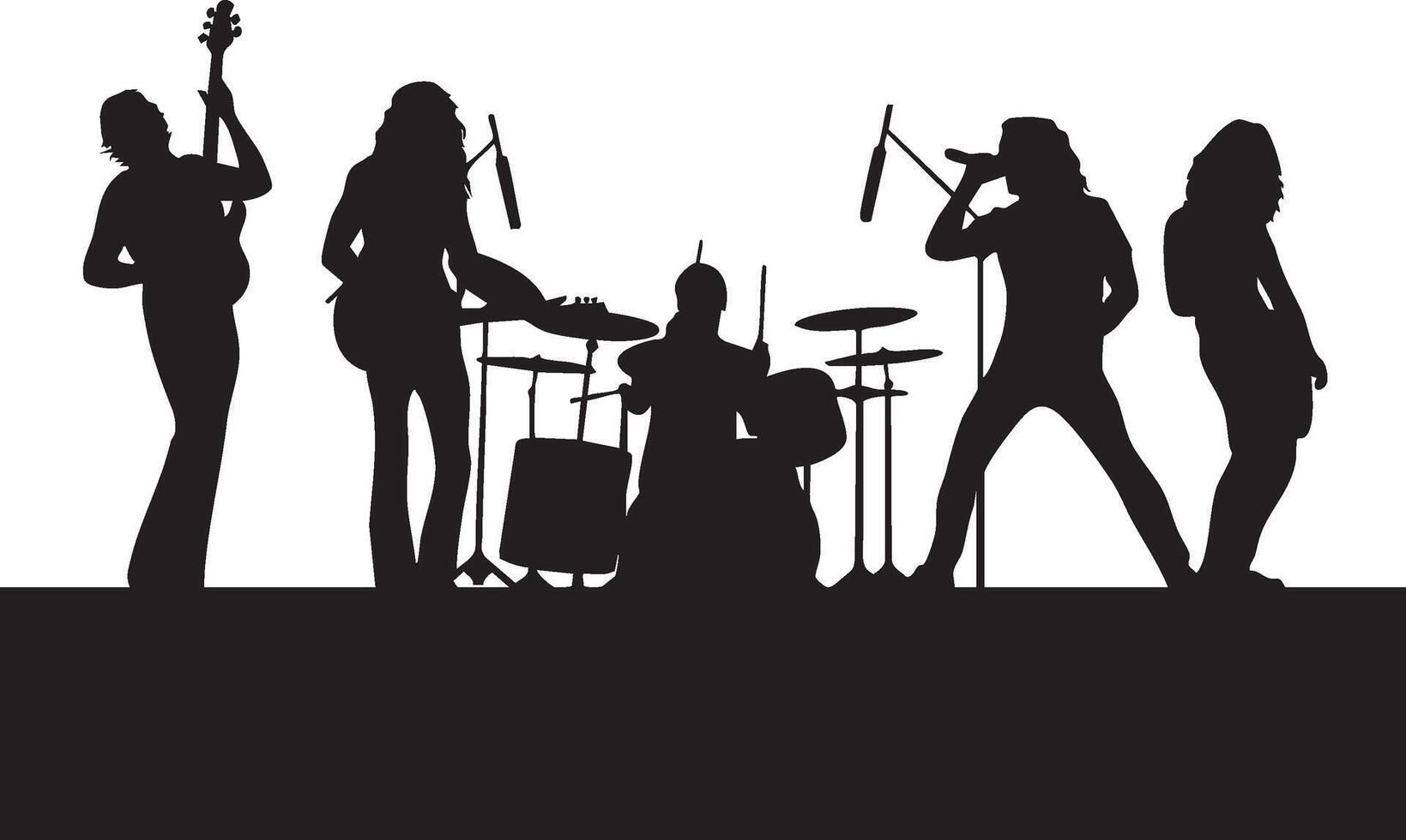 silhouettes of rock band musicians on a white background vector