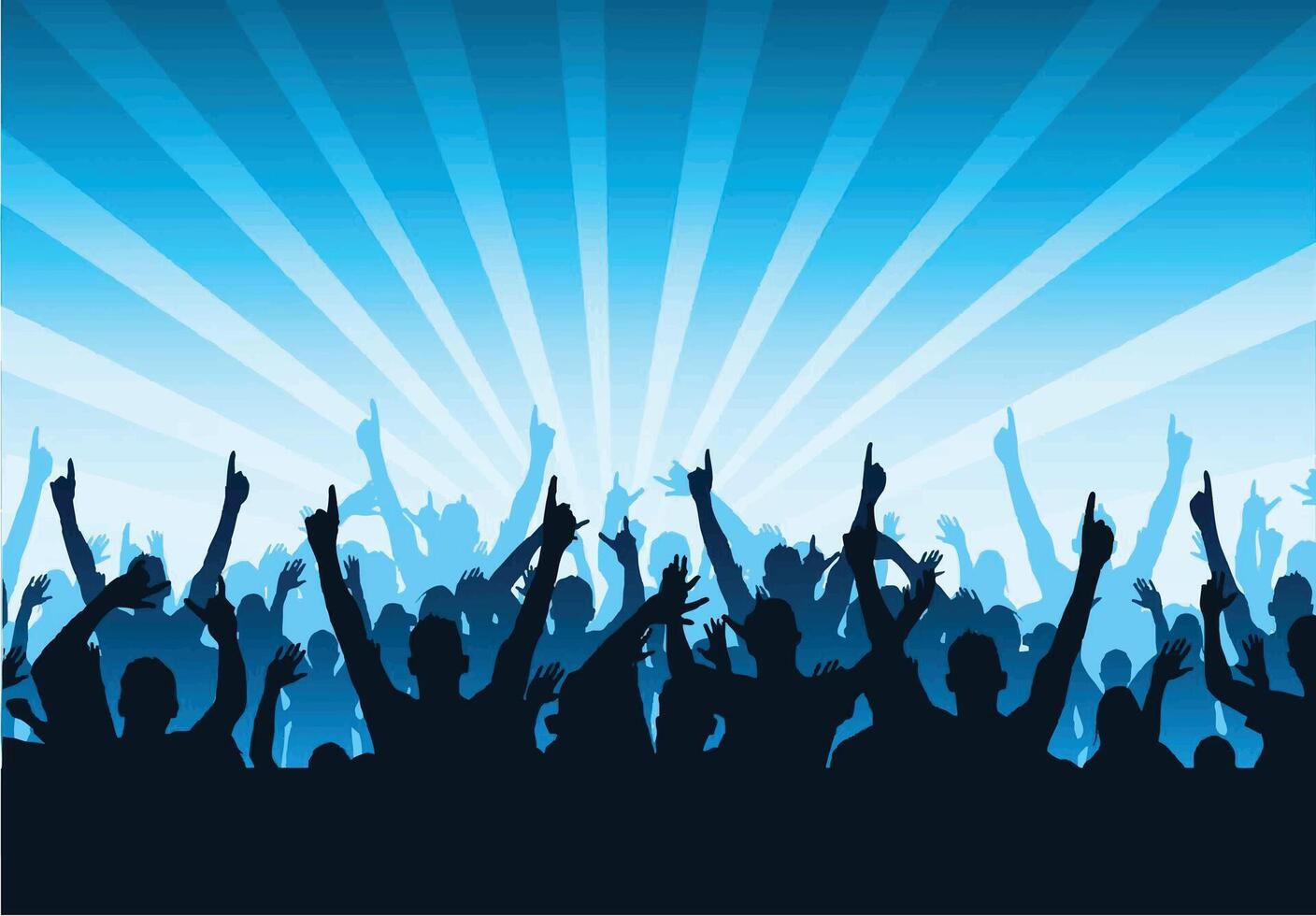 a crowd of people at a concert with their hands up vector