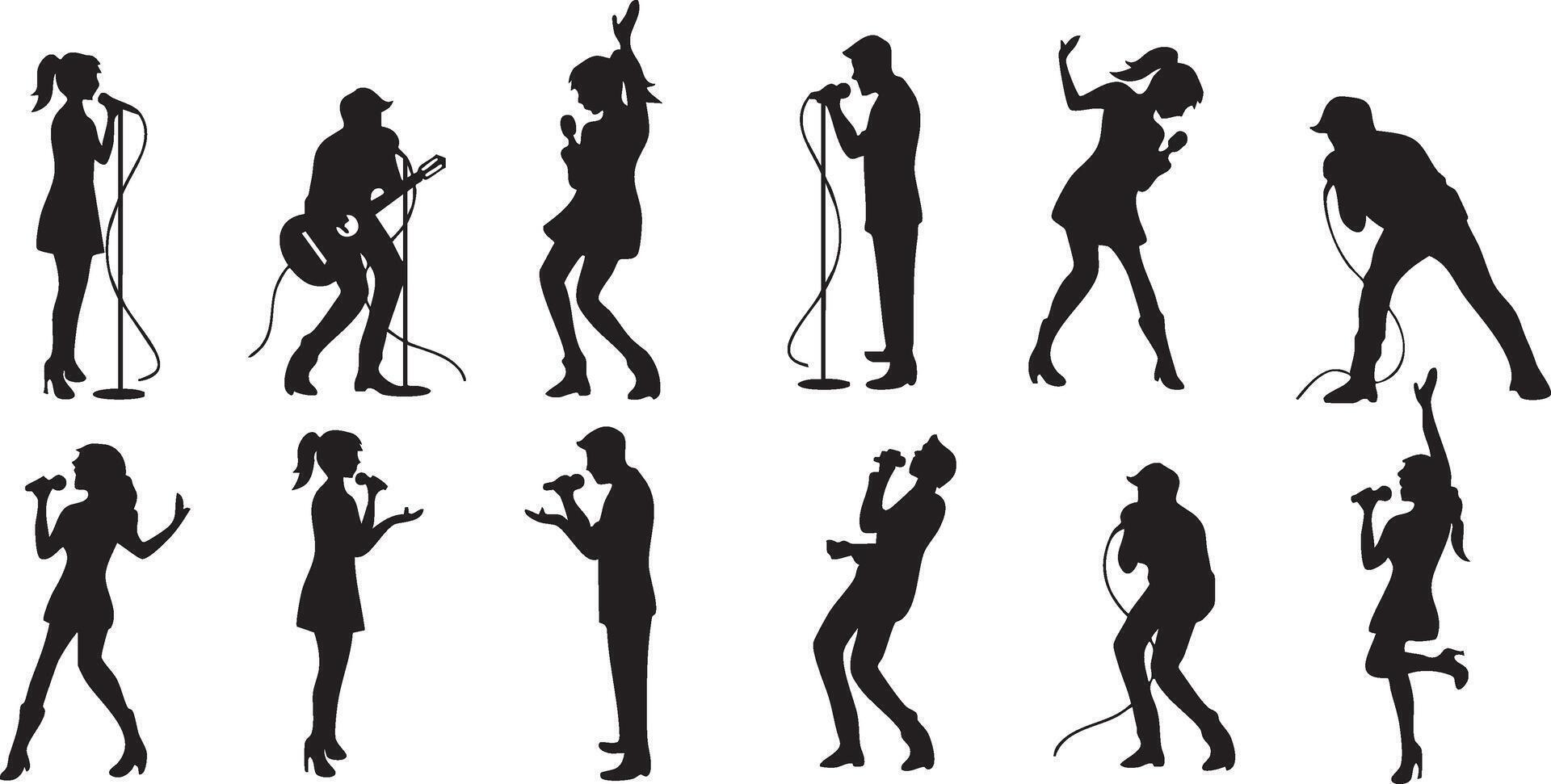 silhouettes of people singing and playing instruments vector