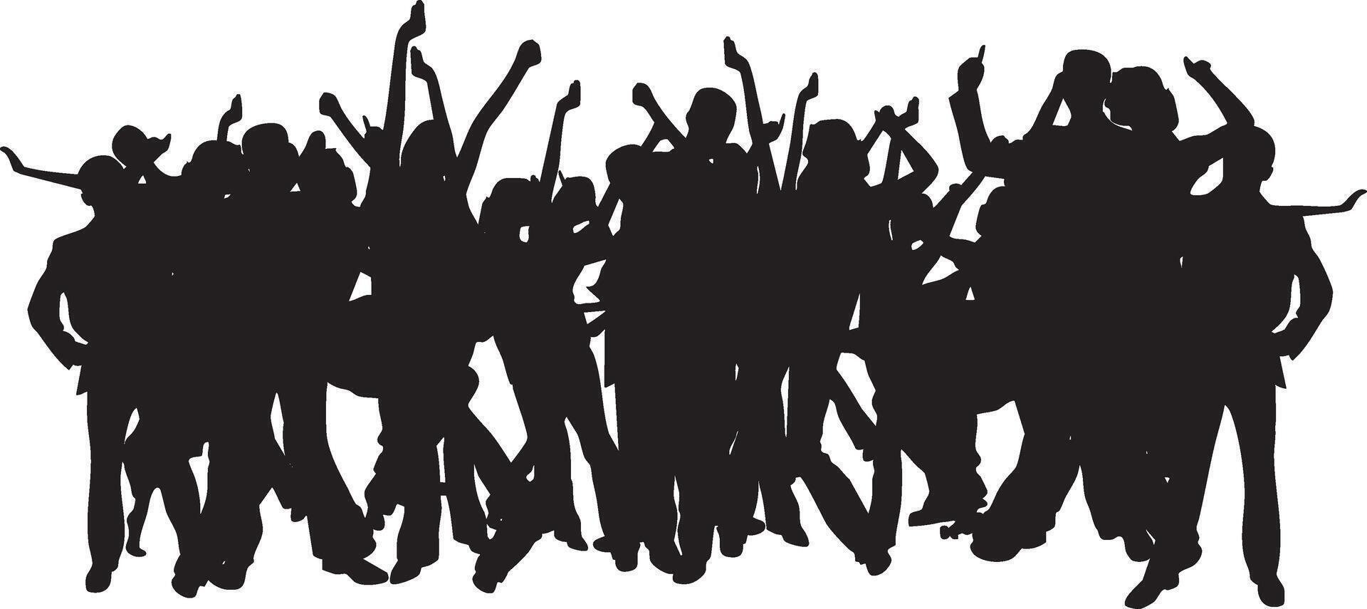silhouette of a crowd of people with arms up vector