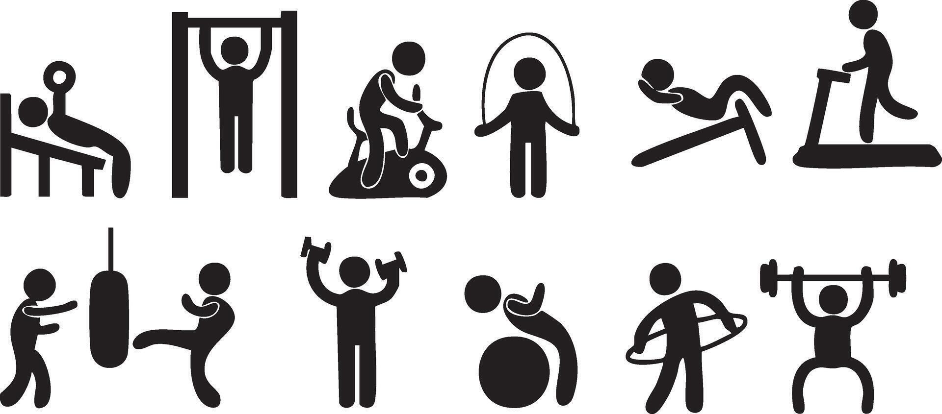 a set of stick figure icons depicting people doing various activities vector