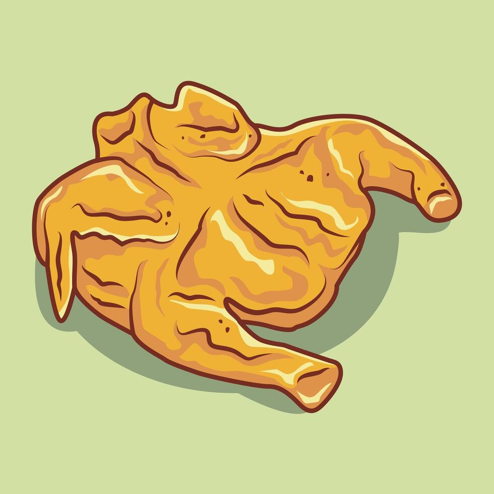 cartoon of whole fried chicken that looks delicious. food icon vector