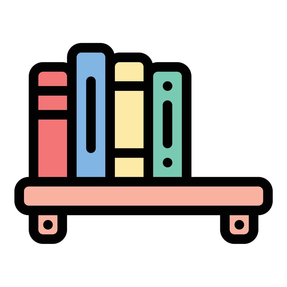 Book Shelf Icon Organized Library in Flat Line Color Style vector
