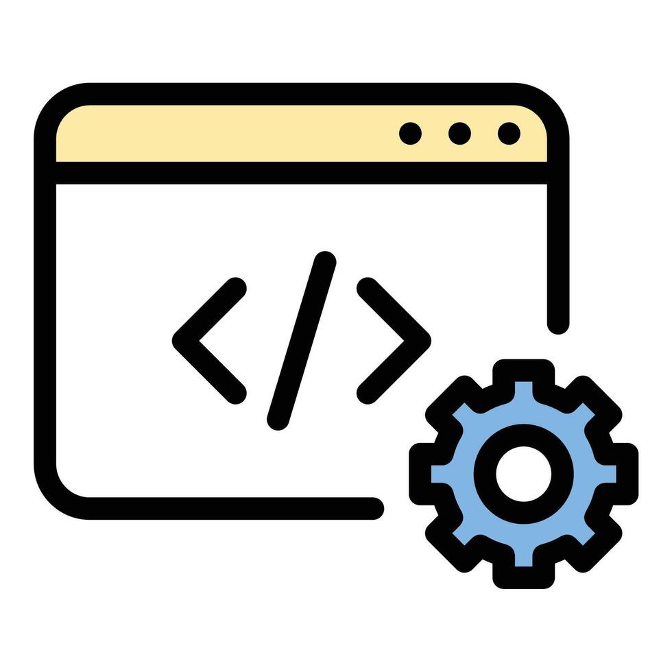 Web Development Icon Website Design and Coding in Flat Line Color Style. vector