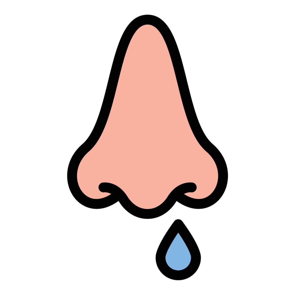 Runny Nose Icon Cold and Allergy Symptom in Flat Line Color Style. vector