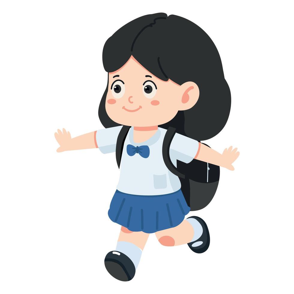 Joyful girl on her way to school vector