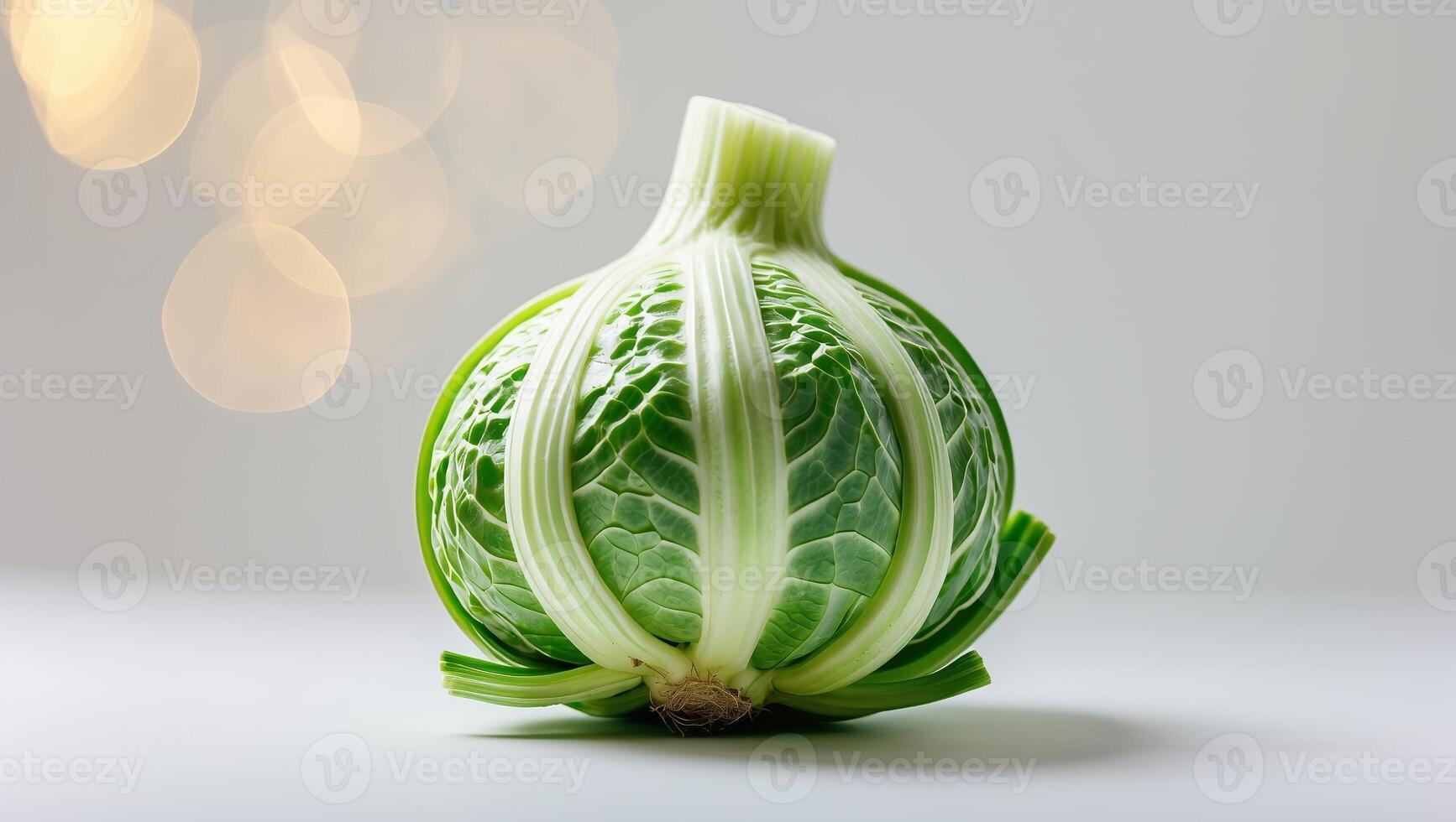 Unique close-up of a green vegetable showcasing intricate leaf patterns on a neutral background with soft lighting photo
