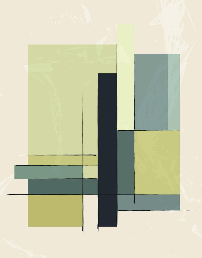 Modern Minimalist Geometric Wall Art with Muted Green and Yellow Tones vector