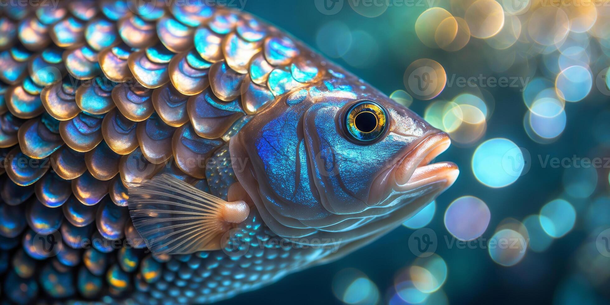 Colorful fish displaying vibrant scales in a shimmering underwater environment during daylight photo