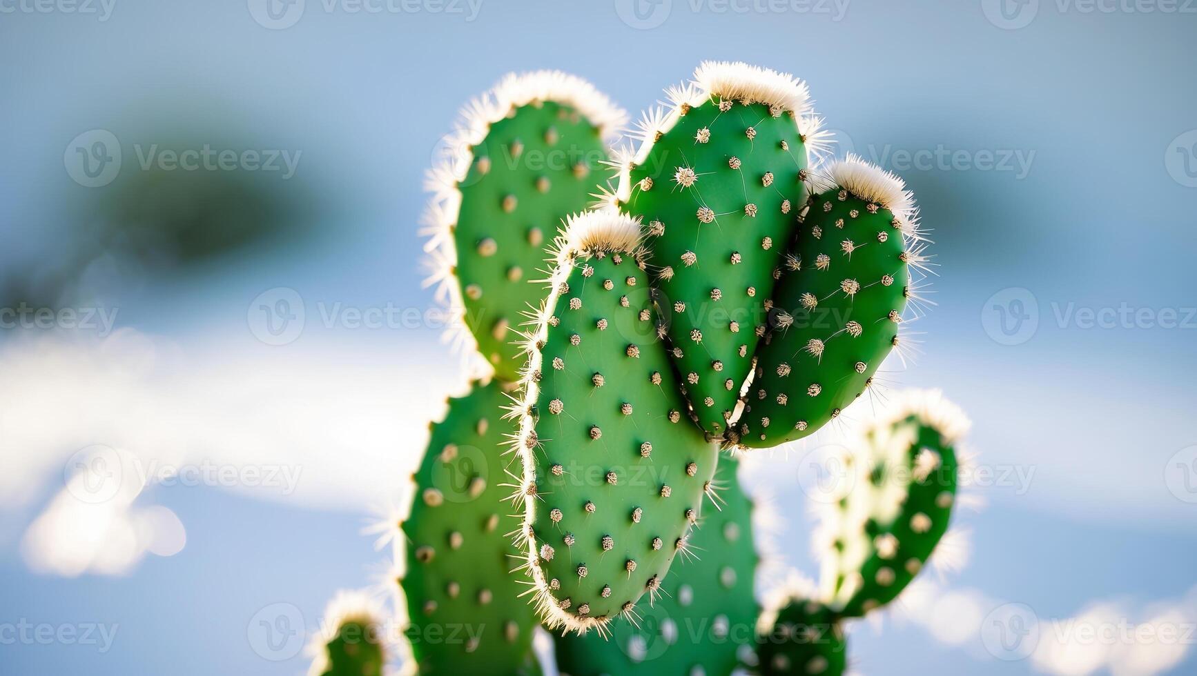 Prickly pear cactus thrives in natural sunlight during a serene afternoon in the desert landscape photo