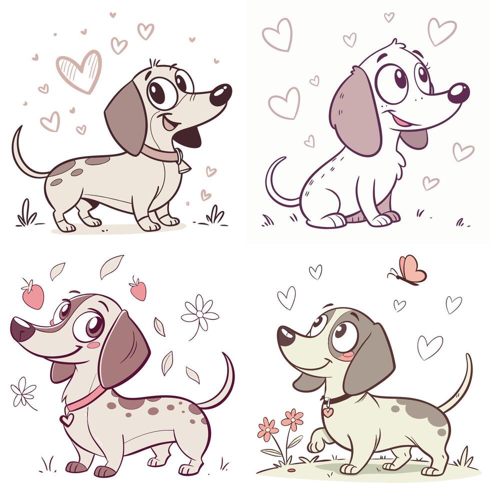Set of cute cartoon dog with different expressions vector