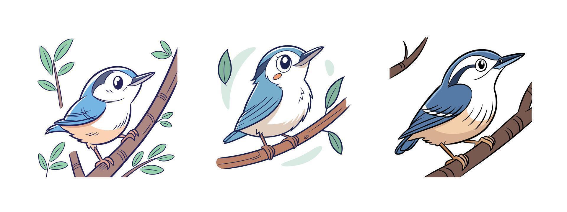 Cute cartoon birds set vector