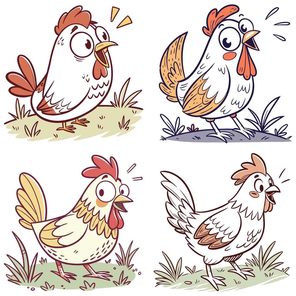 Set of cute chicken with different expressions vector