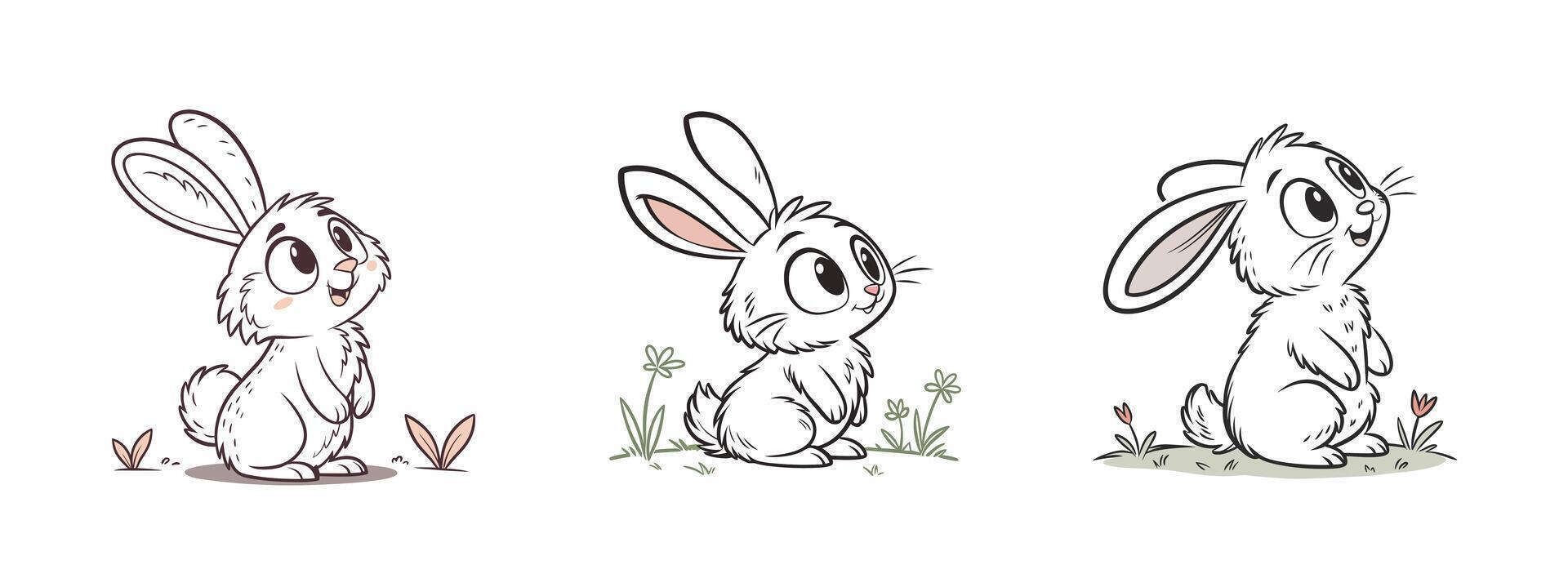 Set of cute cartoon rabbit with different expressions vector