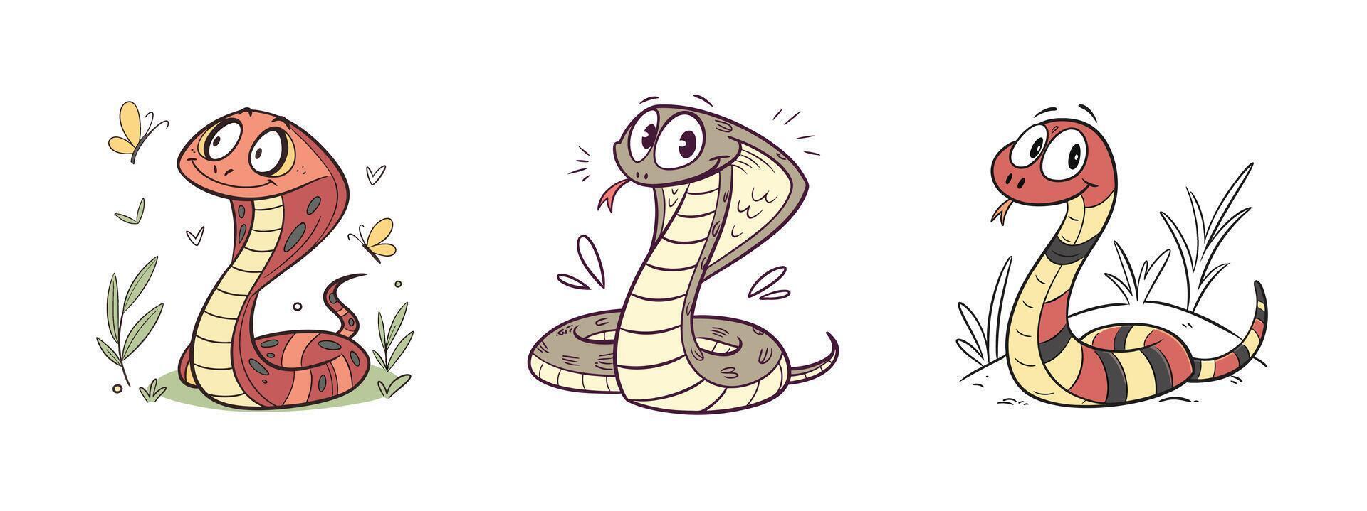 Coloured snakes cartoon collection vector