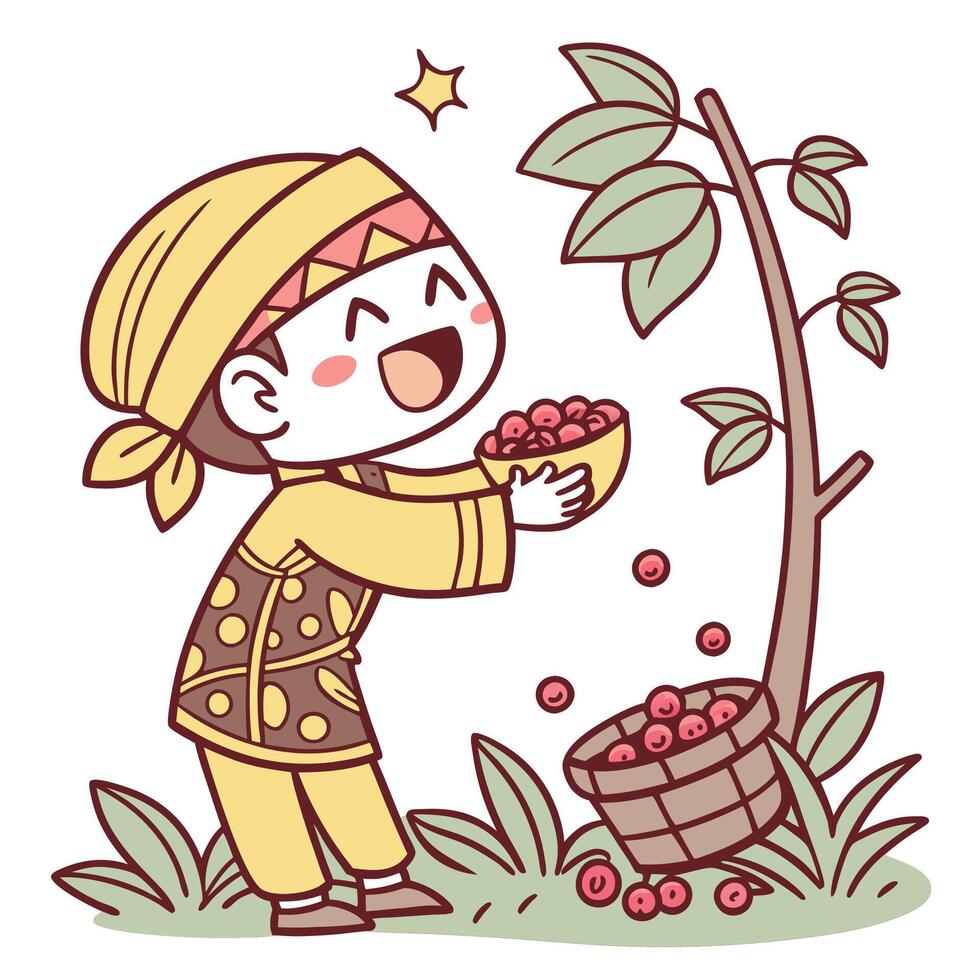 Child with Fresh Fruits on nature vector